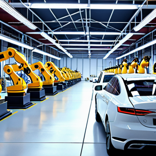 Home 19 **Prompt:** Polish factory interior, robotic arms assembling cars, modern, efficient, bright lighting, sense of innovation, Industry