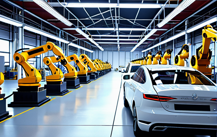 **Prompt:** Polish factory interior, robotic arms assembling cars, modern, efficient, bright lighting, sense of innovation, Industry