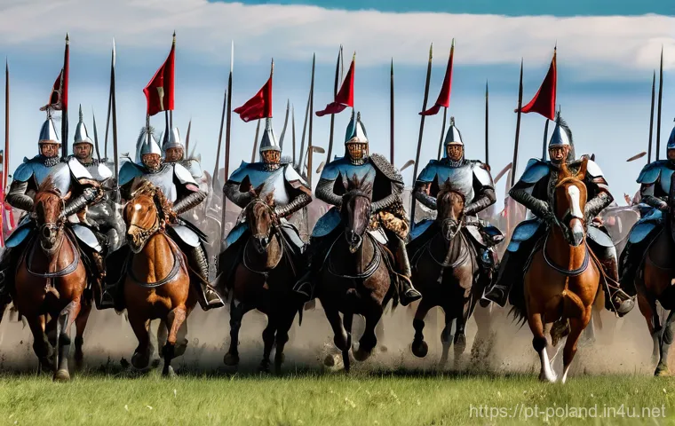 폴란드와 스웨덴 전쟁 역사 - **Prompt 1: The Valiant Charge of the Winged Hussars at Kircholm**
"A dramatic, wide-angle shot ...