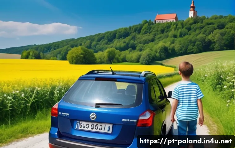 폴란드 렌터카 이용법 - **Prompt: "A cinematic, wide-angle shot capturing the pure joy and freedom of a family road trip thr...