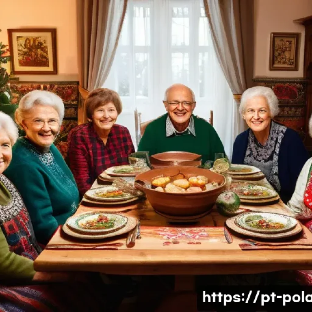 폴란드 국민성 특징 - A warm and lively Polish family gathering inside a cozy traditional home, with multiple generations ...