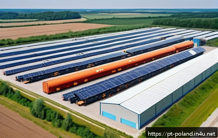 폴란드와 우크라이나 경제 협력 - A bustling modern logistics hub located on the Poland-Ukraine border, featuring large warehouses wit...