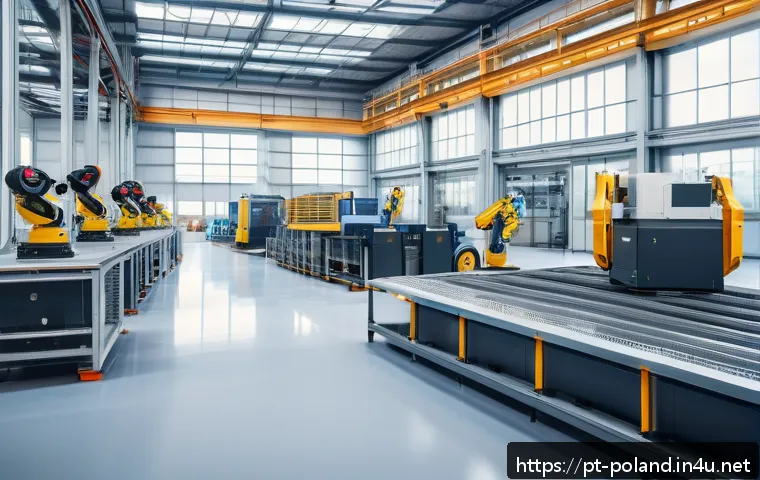 폴란드 유명 정치인 - A modern Polish industrial factory interior showcasing advanced robotics and digital control panels,...