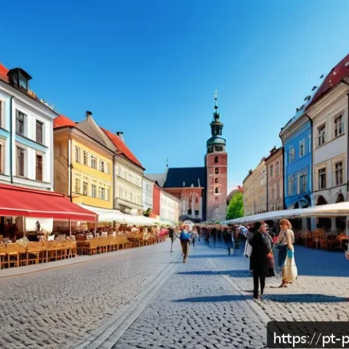 Home 31 폴란드 관광 명소 TOP 10 - A vibrant street scene in Kraków’s historic Old Town, showcasing cobblestone streets bustling with p...