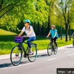 Home 23 폴란드에서 자전거 타기 좋은 도시 - A vibrant urban cycling scene in Warsaw along the Vistula River bike path during a sunny day, featur...